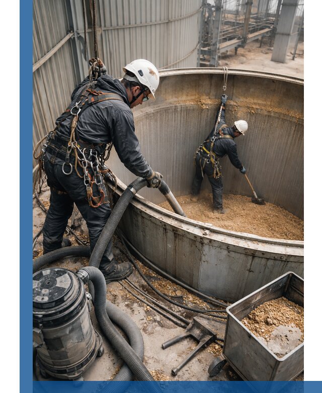 Профессиональная чистка зерновых бункеров в Азнакаеве с выездом