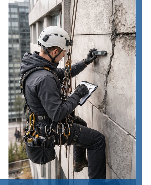 Обследование фасада альпинистами в Азнакаеве от 123 р. | ВЫСОТНИК-Знк