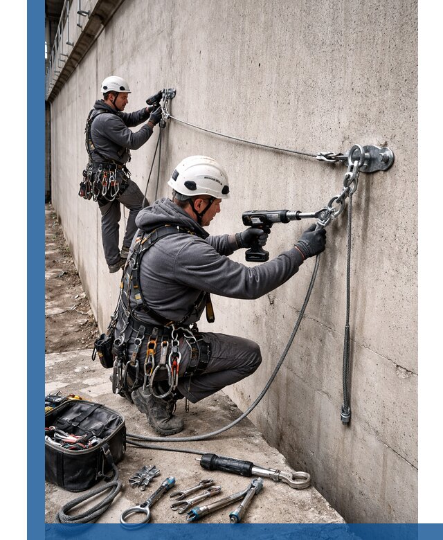 Монтаж анкерных линий высотной безопасности в Азнакаеве