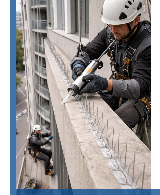 Установка шипов от птиц на фасадах и кровлях в Азнакаеве